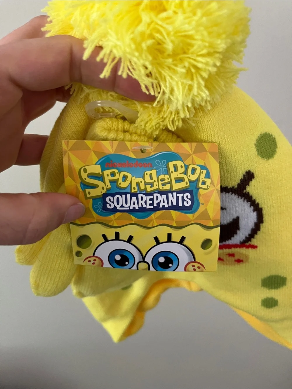 SpongeBob SquarePants Yellow Kids Pom-Pom Earflap Hat with Mittens- osfm